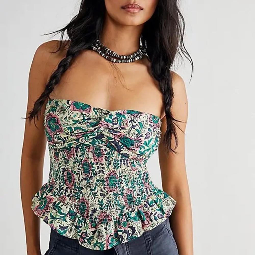 Free People Green and White Bustier Crop Top